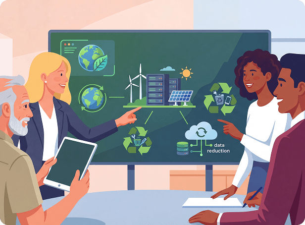Illustration : une équipe découvre les impacts du numérique autour d’un écran.