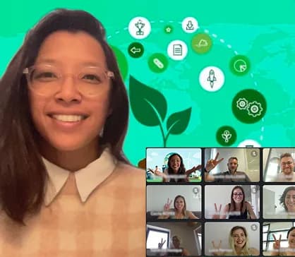 Une participante en visio pendant un jeu de sensibilisation au numérique responsable.