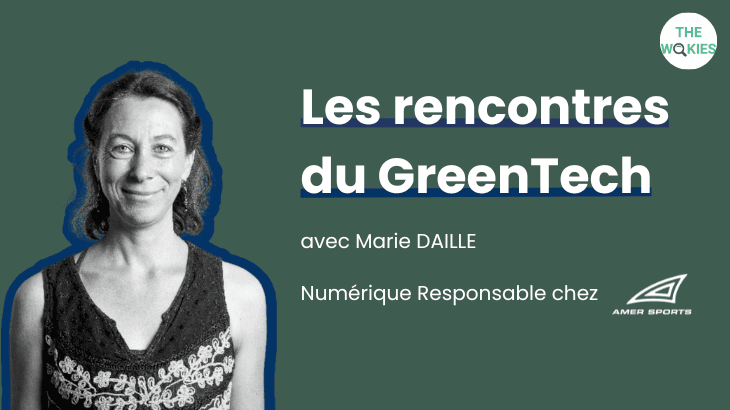 "Les rencontres du GreenTech" visual with a portrait of Marie Daille, Responsible Digital lead at Amer Sports