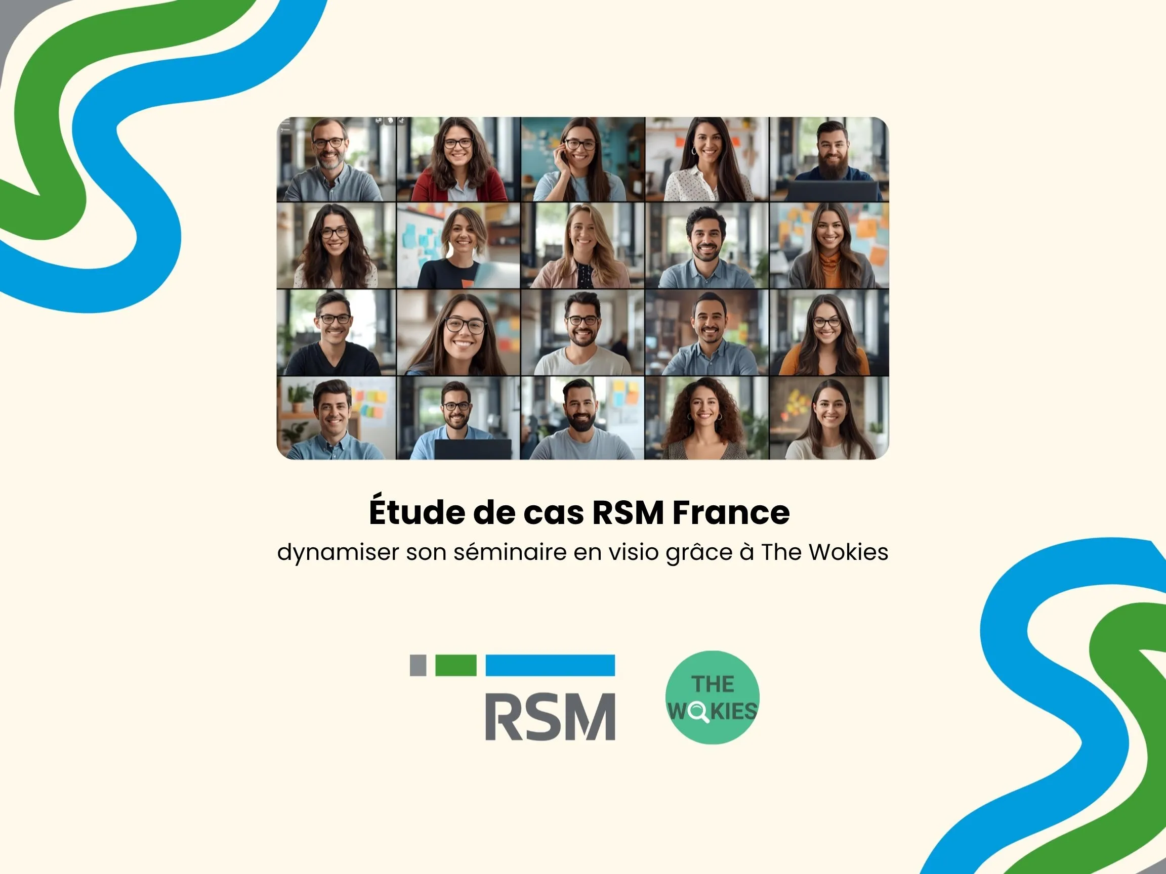 RSM France managers on a video call during a digital seminar hosted by The Wokies, illustrating a collaborative remote escape game.